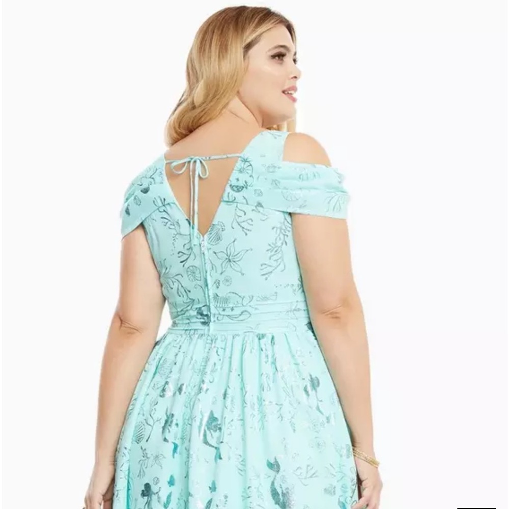 Disney Little Mermaid Aqua Floral Cold-Shoulder Midi Dress - Picture 7 of 7